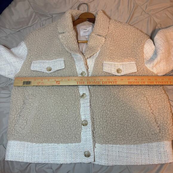 Greylin Kayla Faux Shearling and Tweed Mixed Media Jacket Size Medium in Cream - Picture 6 of 8